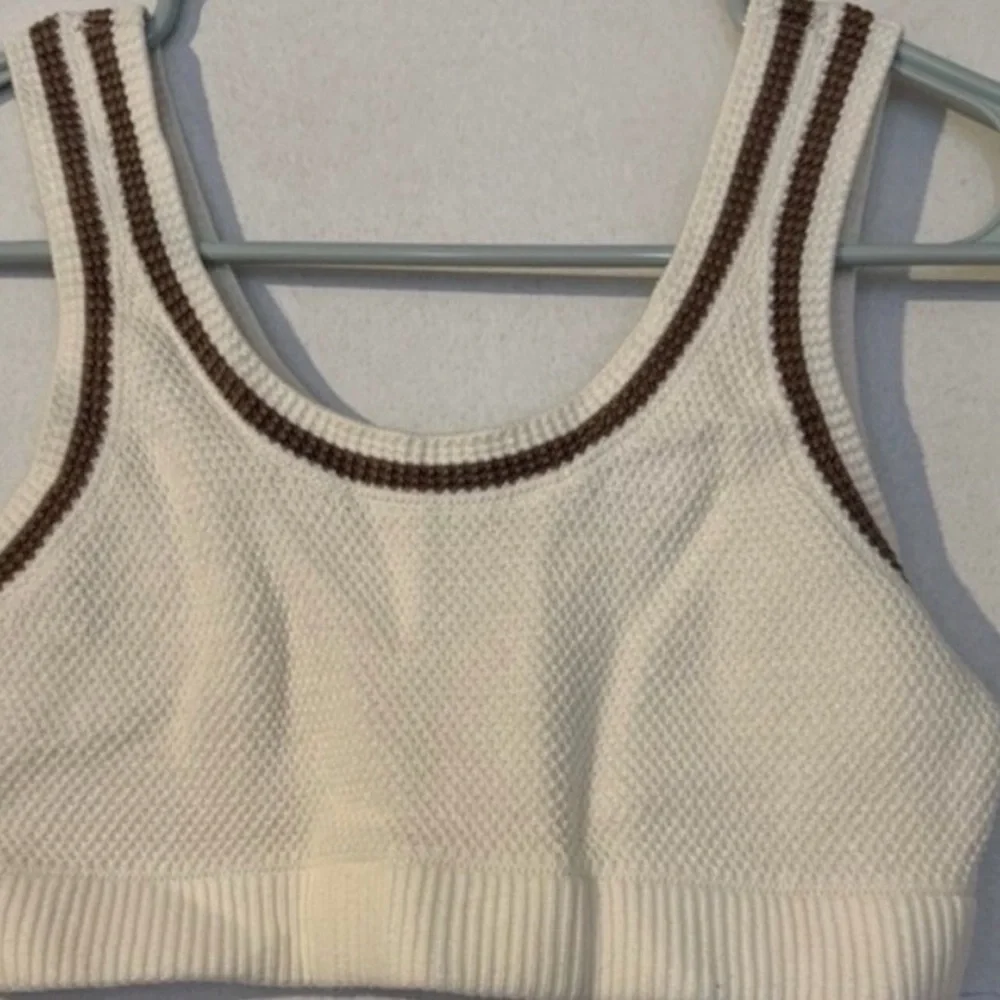 Alo Yoga Tennis Club Sweater Knit Bra Ivory Gravel Size x Small NWOT
